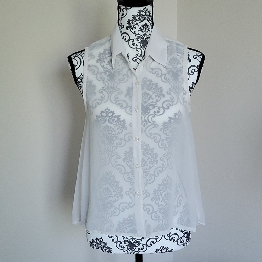 White Transparent Button Down Top